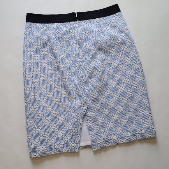 BANANA REPUBLIC Size 4 Blue Pink Skirt Blouse Set Career Eyelet Silk - Picture 7 of 12